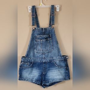 Zara Overalls TRF Blue Denim Womens Shorts Size L With Zipper On The Side